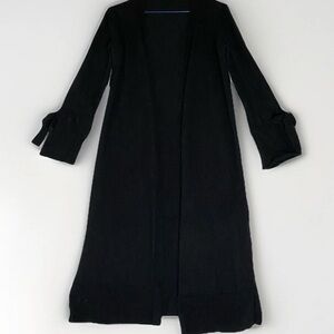 Long Black 100% Extra-Fine Merino Wool Cardigan Sweater Classic Minimalist Sz M